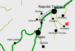 Mapa Rajecke Teplice - Kunerad a okolie
